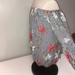 Off Shoulder Striped Floral Top